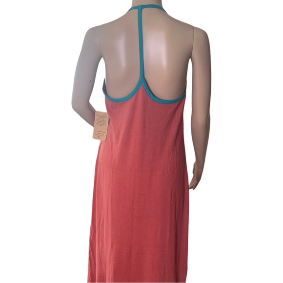 Threads 4 Thought T-Back Halter Maxi Dress Rusty Pink w Turquoise Trim MED - Picture 3 of 15